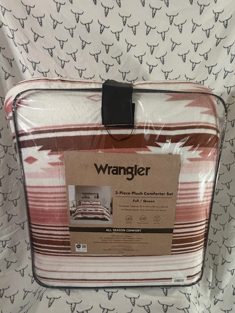 Wrangler Plush Comforter Set in Rust, Brown, and Cream Stripe